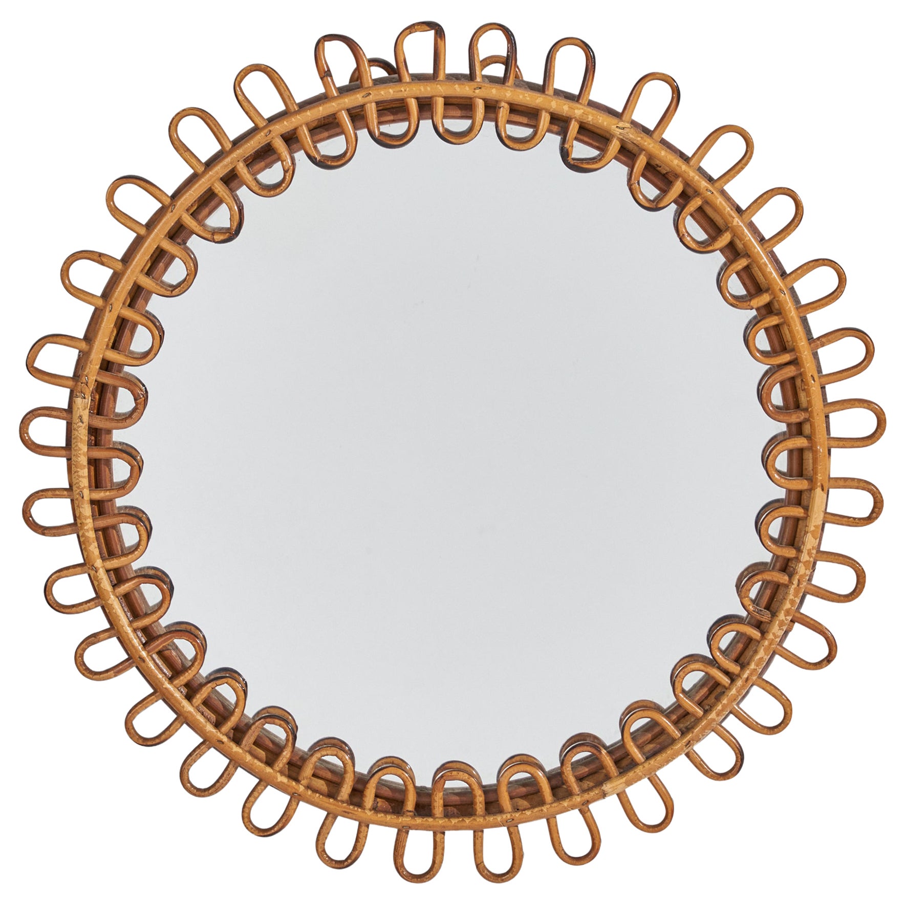Italian Designer, Wall Mirror, Rattan, Italy, c. 1950s