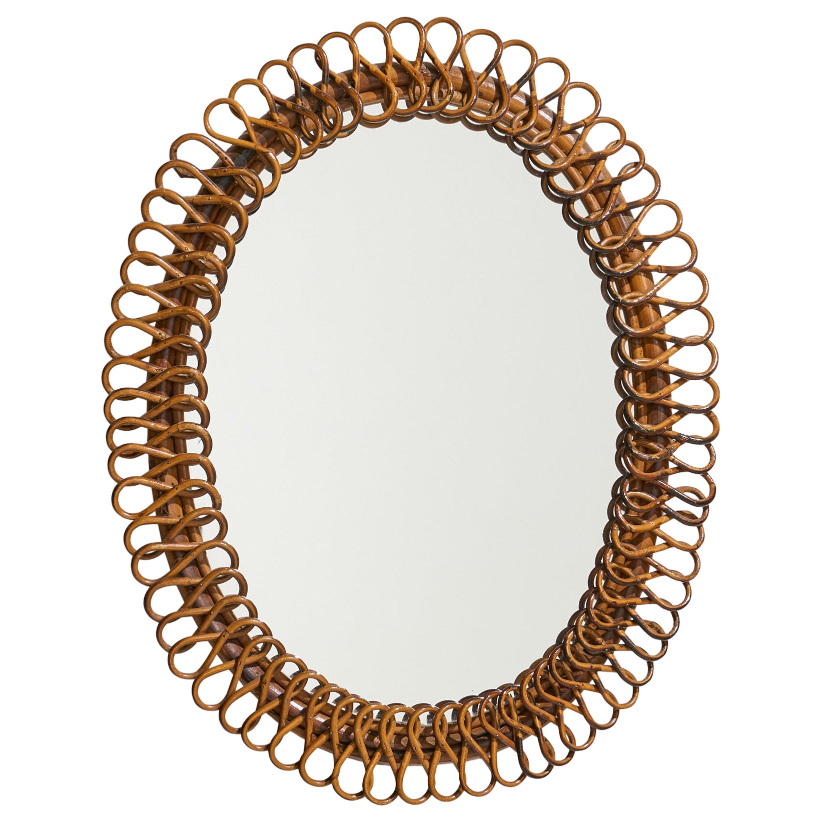 Italian Designer, Wall Mirror, Rattan, Italy, c. 1950s