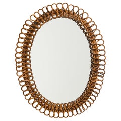 Italian Designer, Wall Mirror, Rattan, Italy, c. 1950s