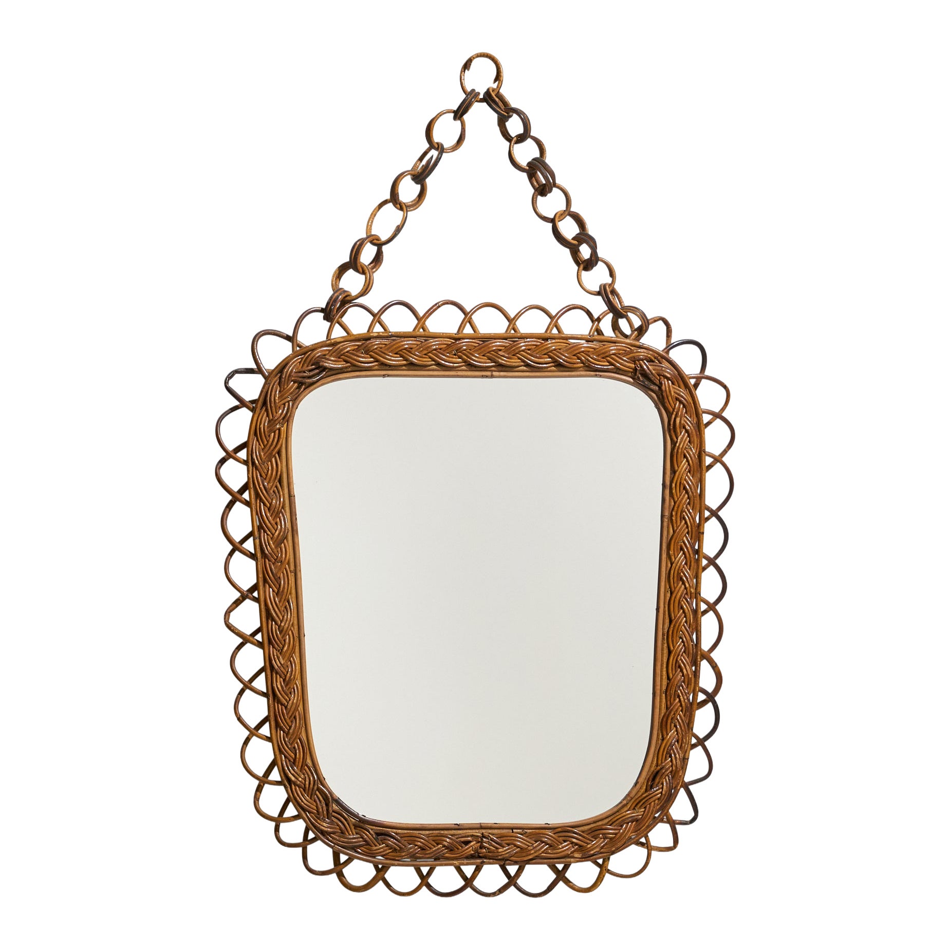 Italian Designer, Wall Mirror, Rattan, Italy, c. 1950s