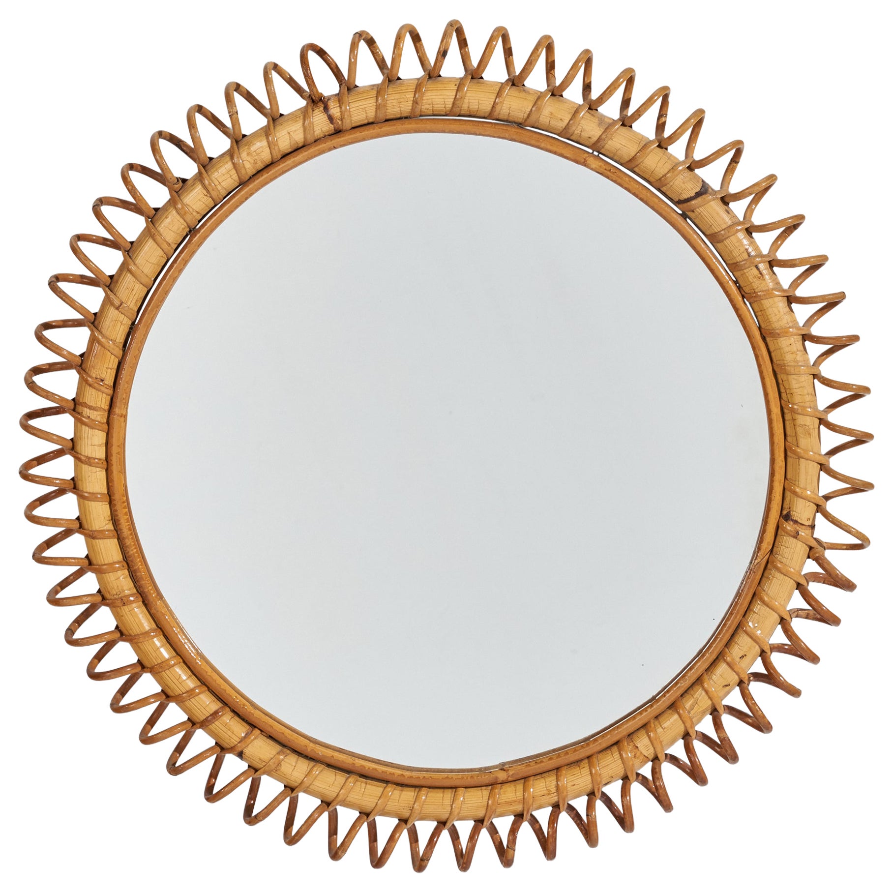 Italian Designer, Wall Mirror, Rattan, Italy, c. 1950s