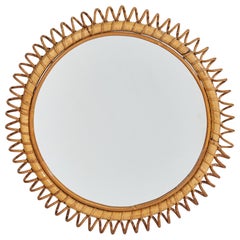Italian Designer, Wall Mirror, Rattan, Italy, c. 1950s