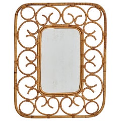 Italian Designer, Wall Mirror, Rattan, Italy, c. 1950s