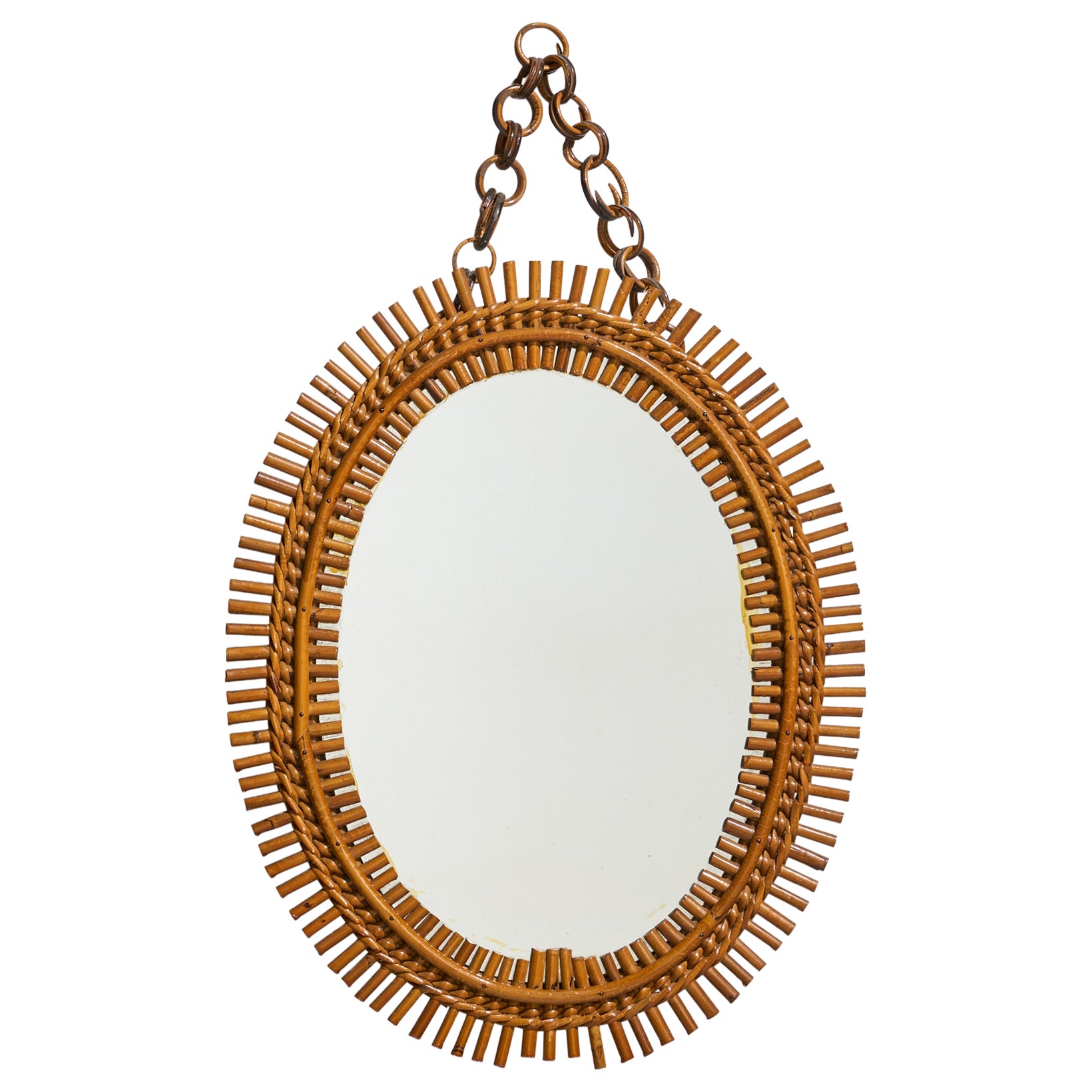 Italian Designer, Wall Mirror, Rattan, Italy, C. 1950s