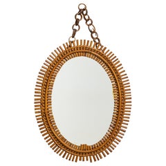 Italian Designer, Wall Mirror, Rattan, Italy, C. 1950s
