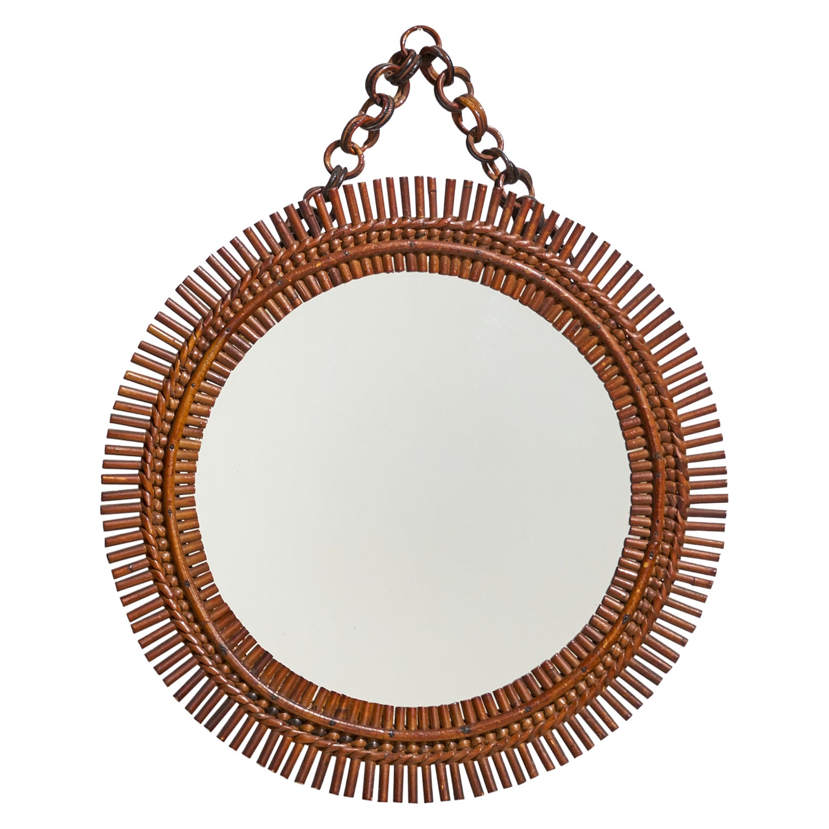 Italian Designer, Wall Mirror, Rattan, Italy, C.1950s For Sale