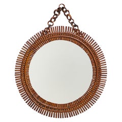 Italian Designer, Wall Mirror, Rattan, Italy, C.1950s