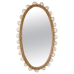 Vintage Italian Designer, Wall Mirror, Rattan, Mirror Glass, Italy, 1950s