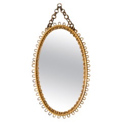 Vintage Italian Designer, Wall Mirror, Rattan, Mirror Glass, Italy, 1950s