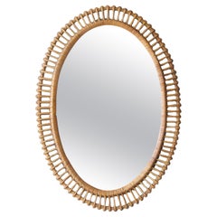 Italian Designer, Wall Mirror, Rattan, Mirror Glass, Italy, 1950s