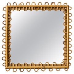 Italian Designer, Wall Mirror, Rattan, Mirror Glass, Italy, 1950s