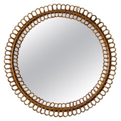 Italian Designer, Wall Mirror, Rattan, Mirror Glass, Italy, 1950s