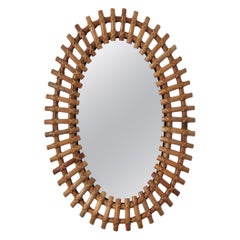 Italian Designer, Wall Mirror, Rattan, Mirror Glass, Italy, 1950s