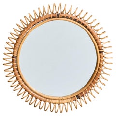 Italienischer italienischer Designer, Wandspiegel, Rattan, Spiegelglas, Italien, 1950er Jahre