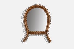 Italian Designer, Wall Mirror, Rattan, Bamboo, Mirror Glass, Italy, 1950s