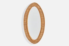 Designer italiano, specchio da parete, rattan, vetro a specchio, Italia, anni '1970