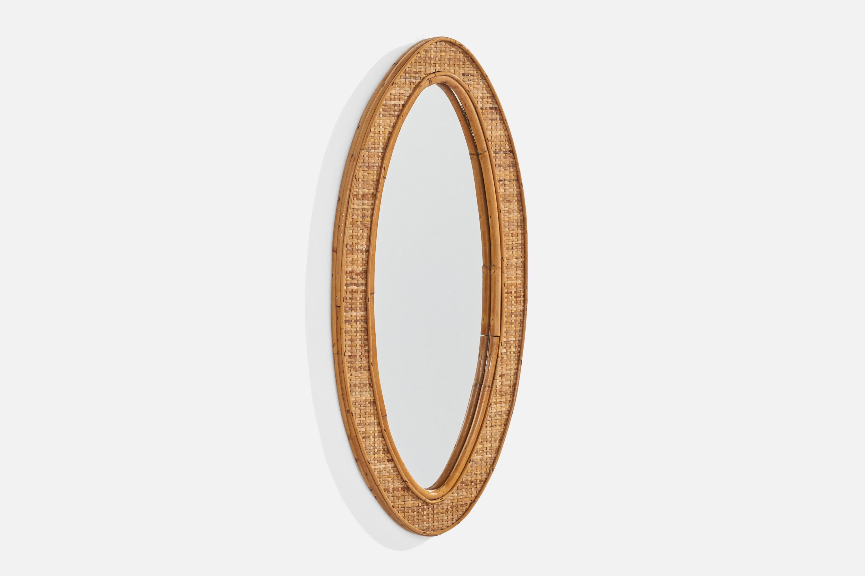 Mid-Century Modern Designer italien, miroir mural, rotin, verre de miroir, Italie, années 1970 en vente