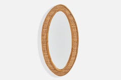 Italian Designer, Wall Mirror, Rattan, Mirror Glass, Italy, 1970s