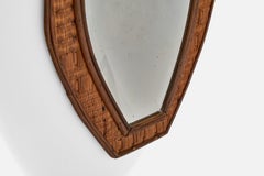 Italian Designer, Wall Mirror, Rattan, Mirror Glass, Italy, c. 1940s