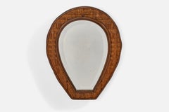 Italienischer italienischer Designer, Wandspiegel, Rattan, Spiegelglas, Italien, um 1940er Jahre