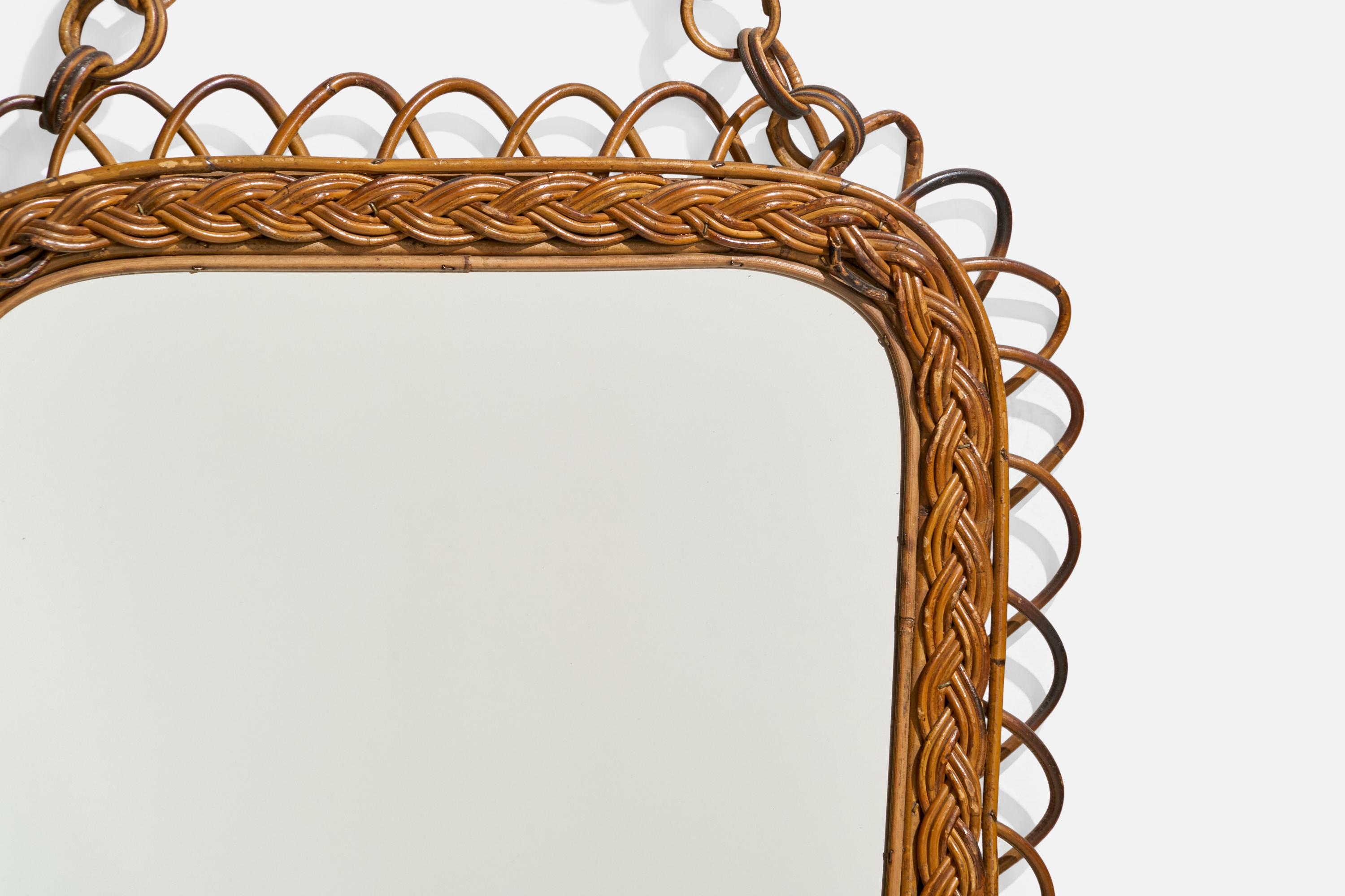 Italienischer Designer, Wandspiegel, Rattan, Spiegelglas, Italien, ca. 1950er Jahre im Angebot 2