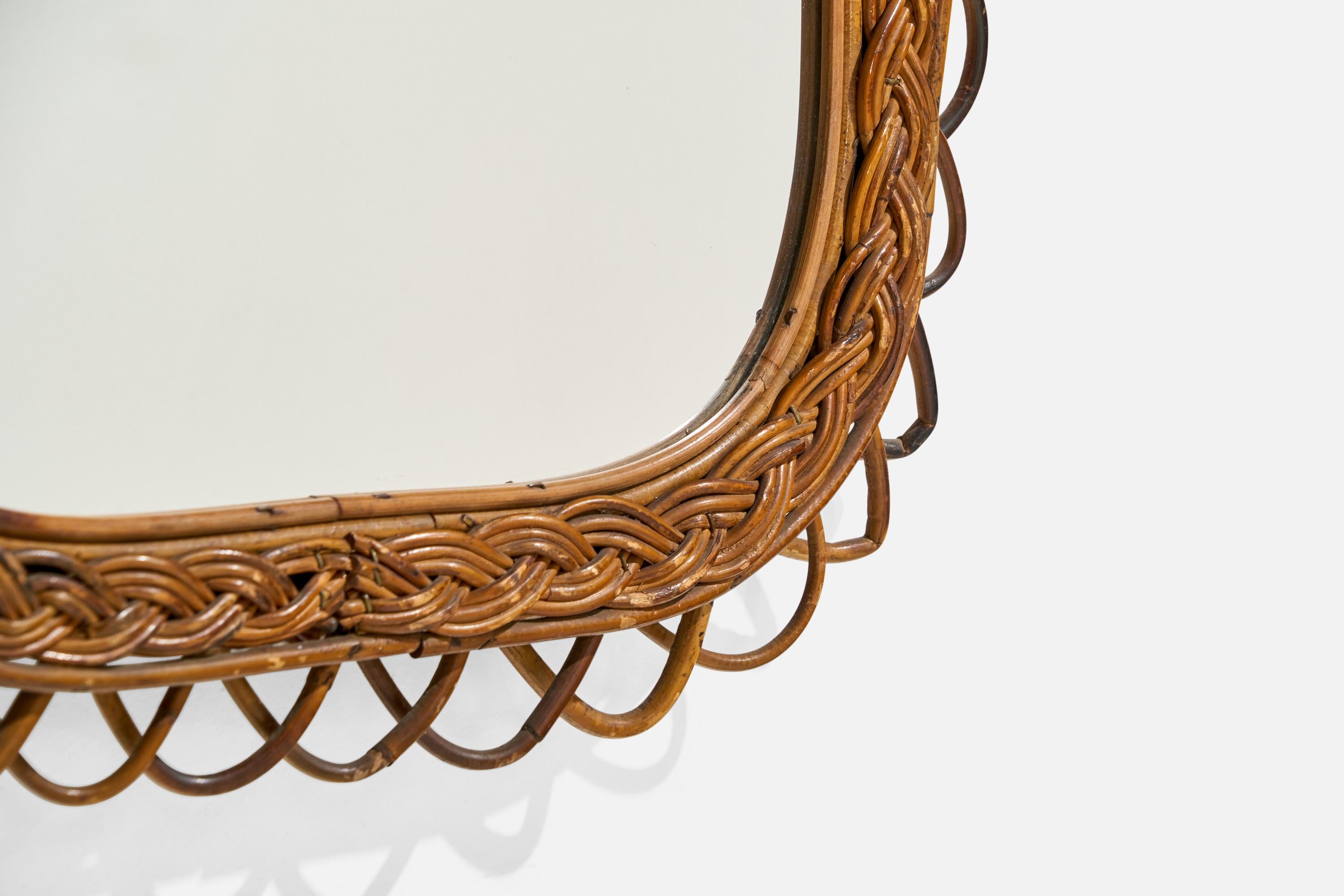 Italienischer Designer, Wandspiegel, Rattan, Spiegelglas, Italien, ca. 1950er Jahre im Angebot 4
