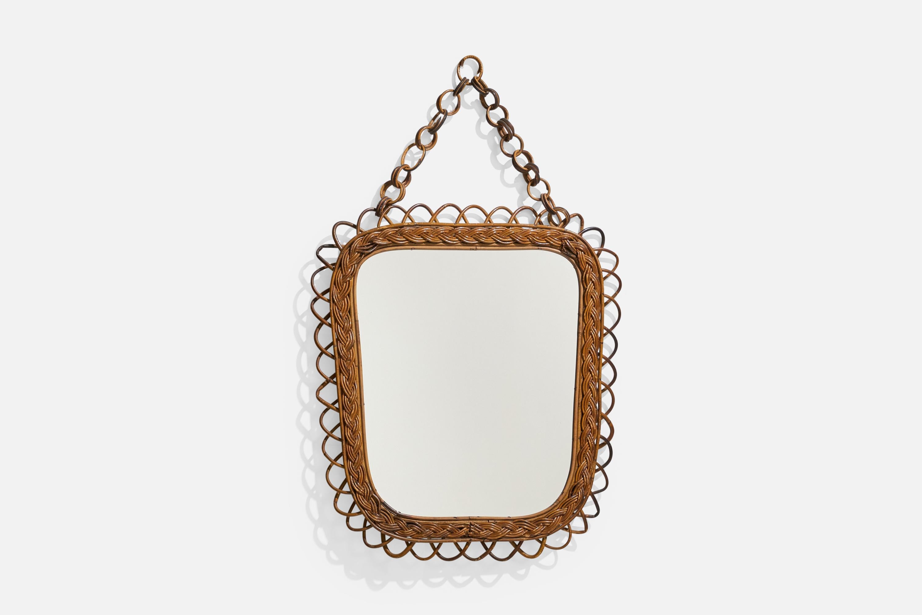 Italienischer Designer, Wandspiegel, Rattan, Spiegelglas, Italien, ca. 1950er Jahre (Moderne der Mitte des Jahrhunderts) im Angebot