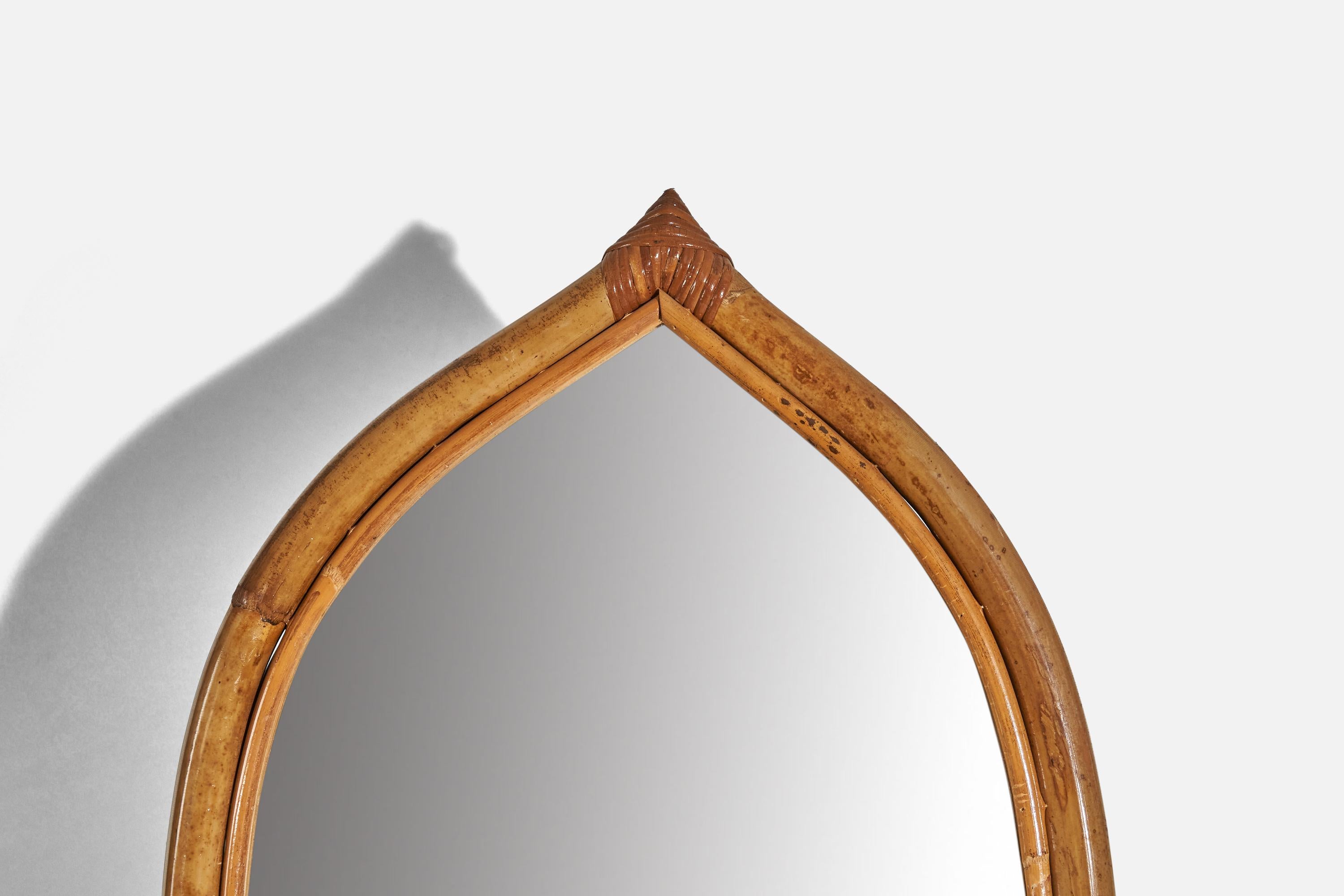 Italian Designer, Wall Mirror, Rattan, Mirror Glass, Italy, c. 1950s In Good Condition For Sale In High Point, NC