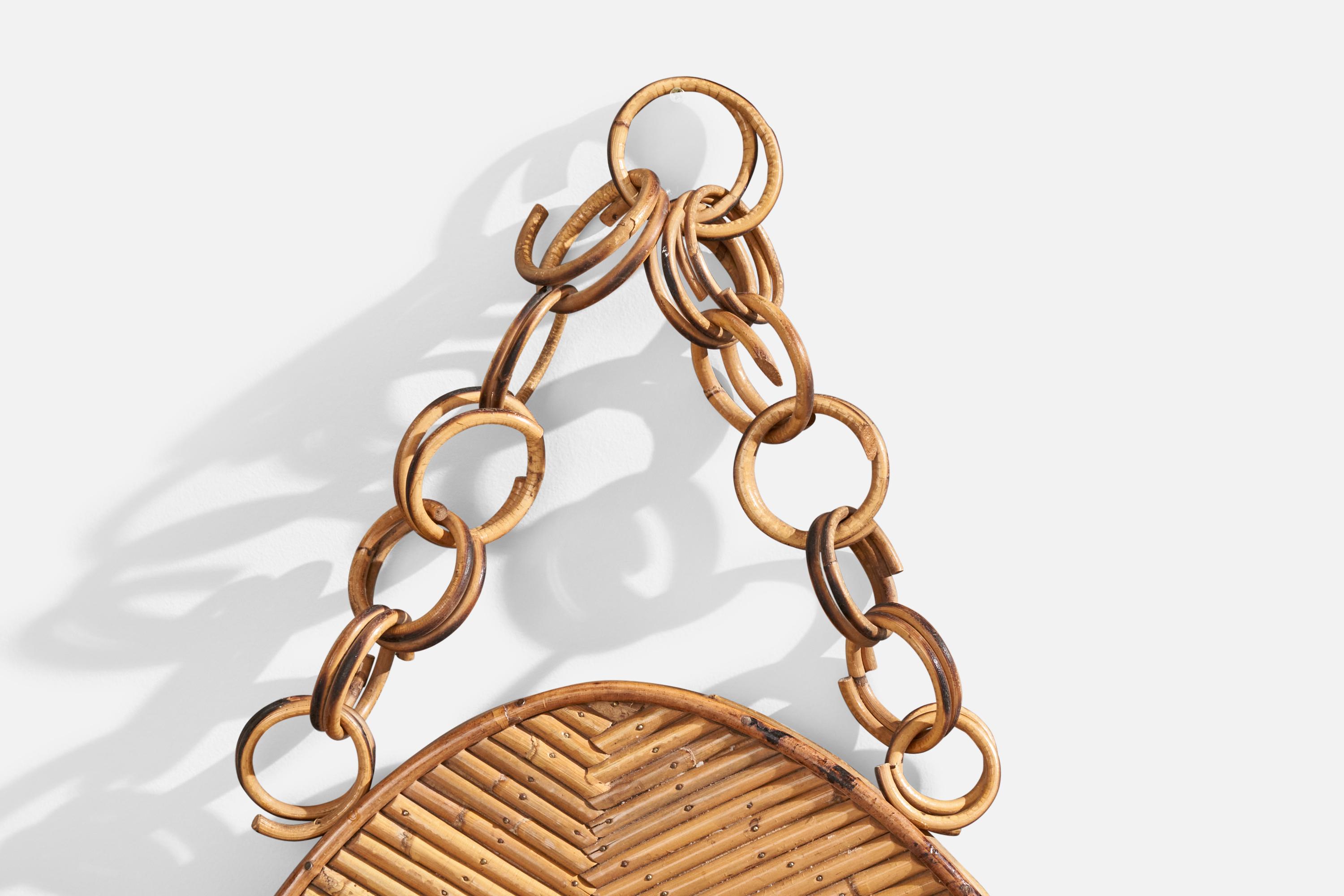 Mid-20th Century Italian Designer, Wall Mirror, Rattan, Mirror Glass, Italy, c. 1950s For Sale