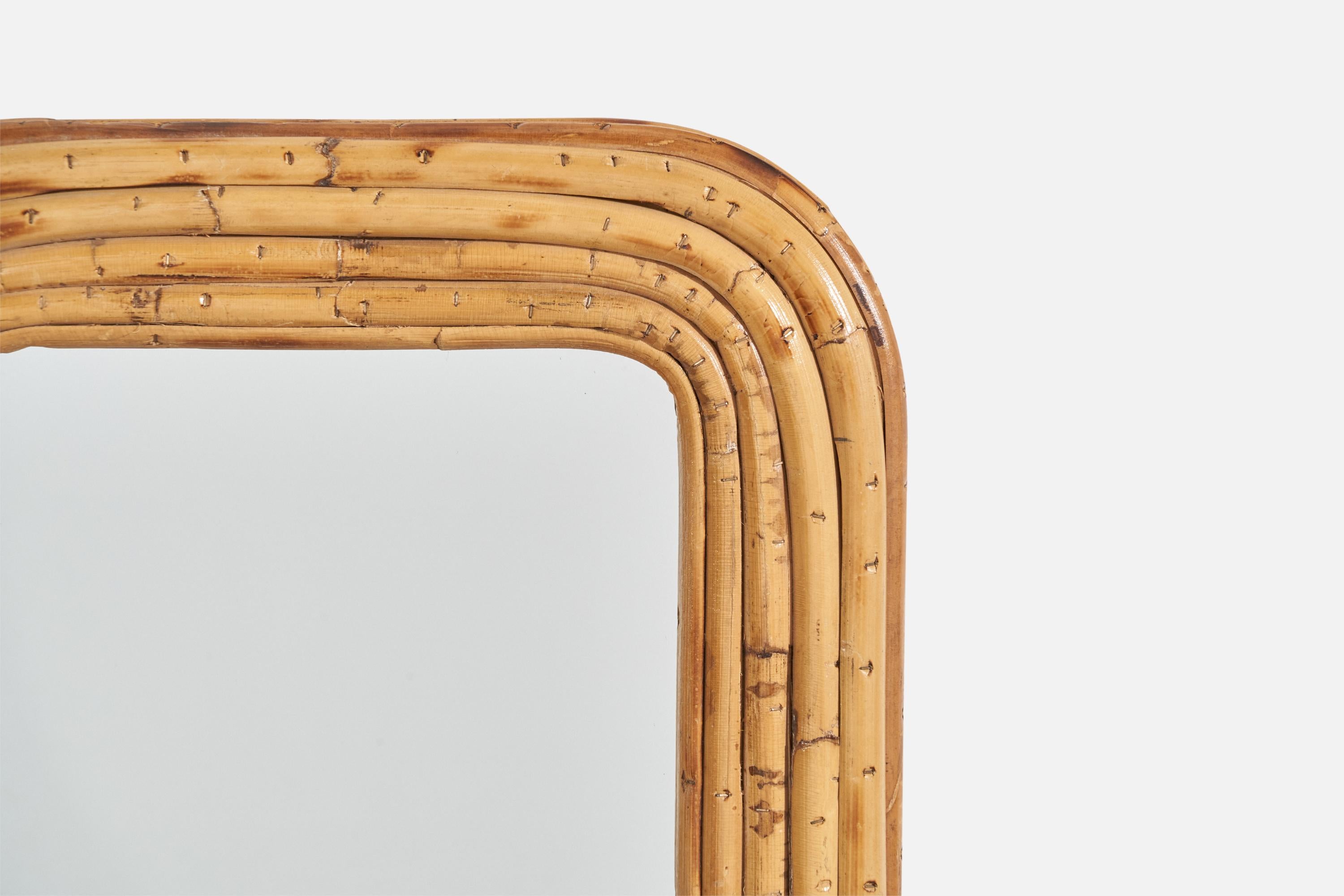 Mid-20th Century Italian Designer, Wall Mirror, Rattan, Mirror Glass, Italy, c. 1950s For Sale