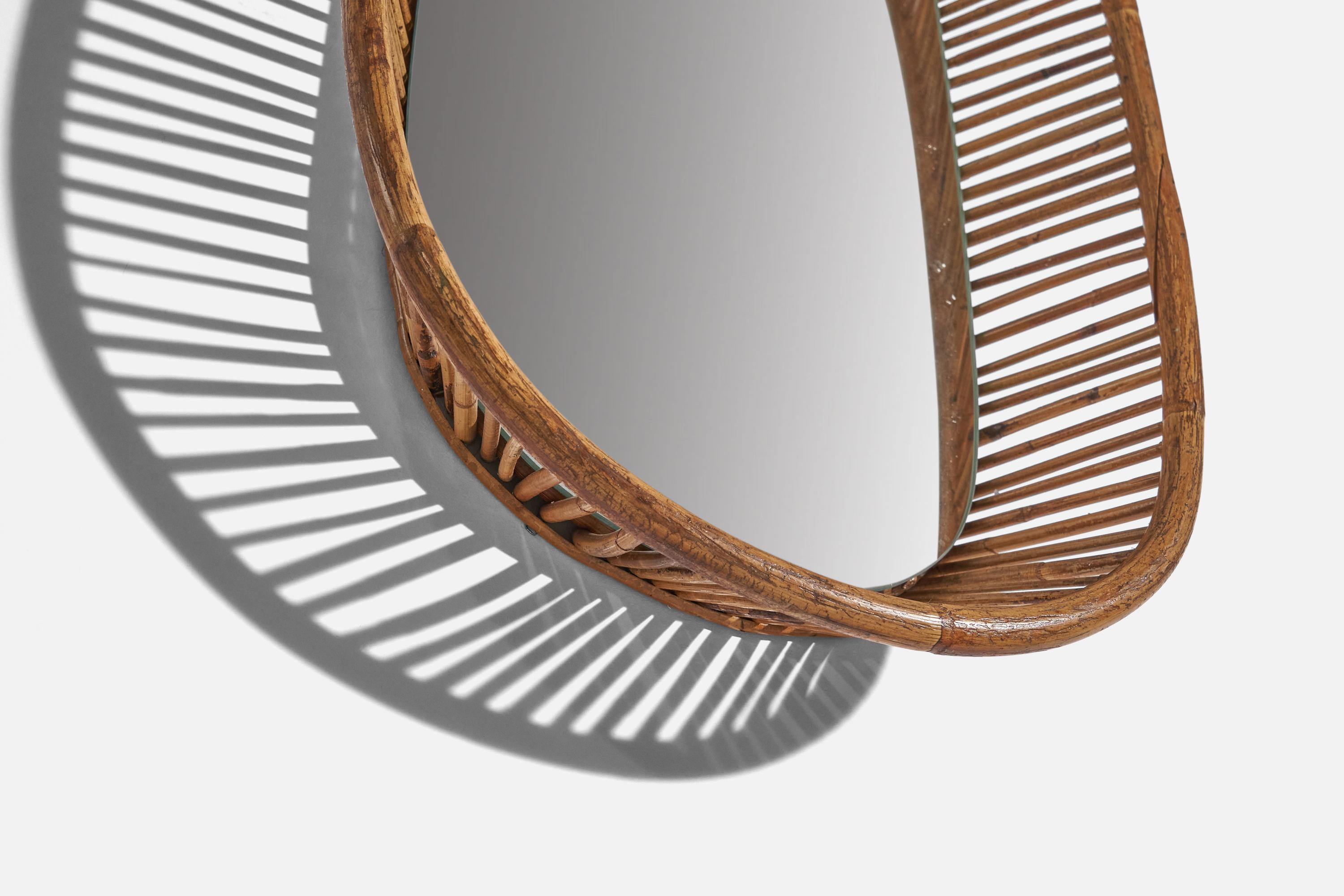 Italian Designer, Wall Mirror, Rattan, Mirror Glass, Italy, c. 1950s For Sale 1