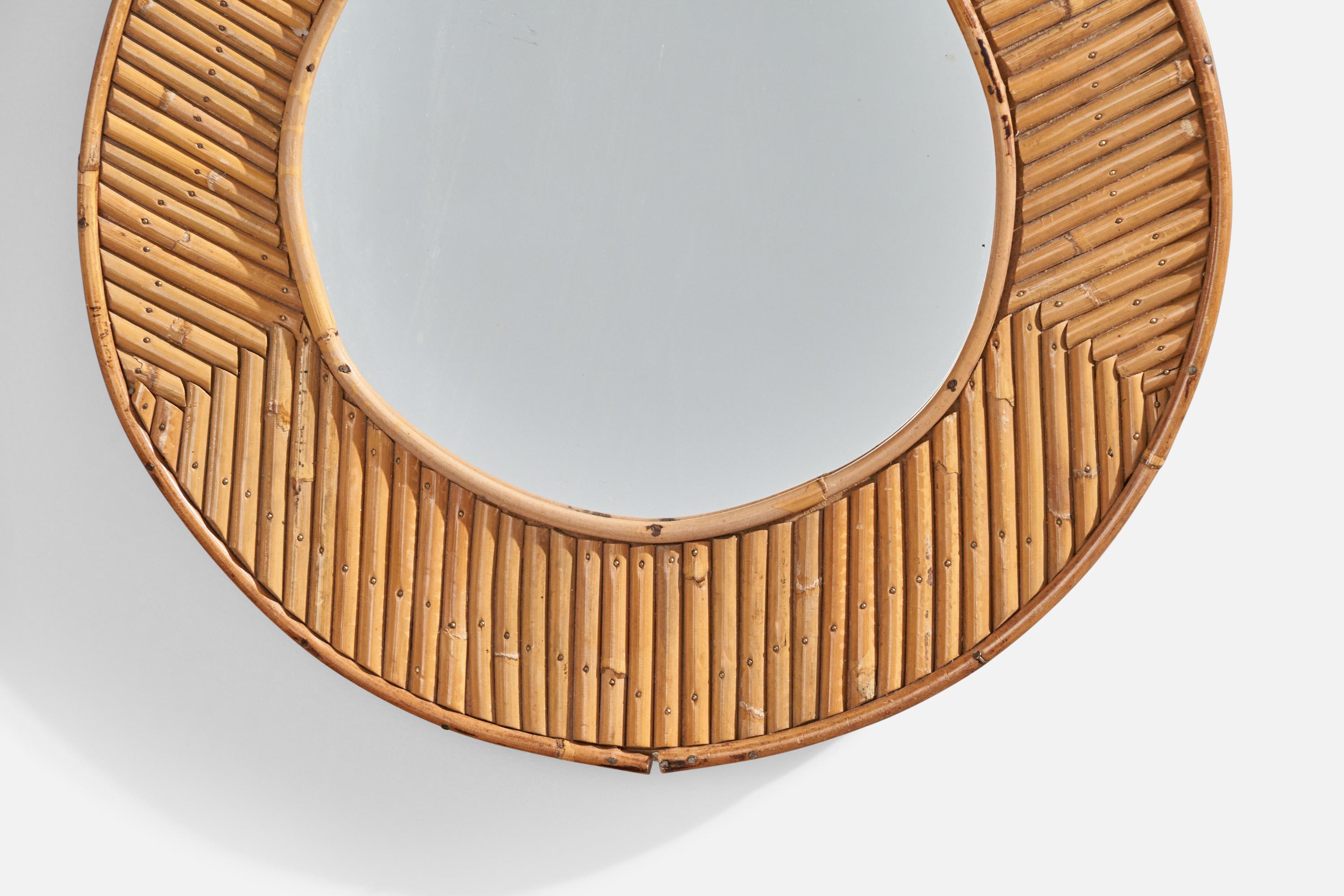 Italian Designer, Wall Mirror, Rattan, Mirror Glass, Italy, c. 1950s For Sale 2