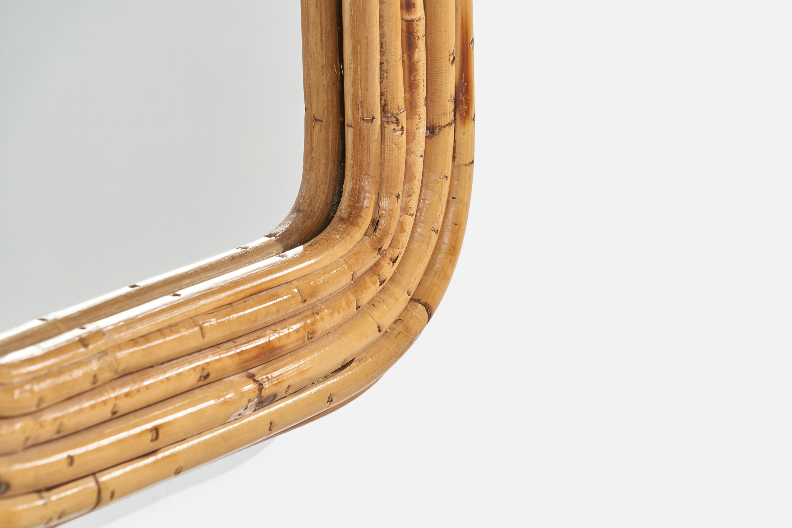 Italian Designer, Wall Mirror, Rattan, Mirror Glass, Italy, c. 1950s For Sale 2