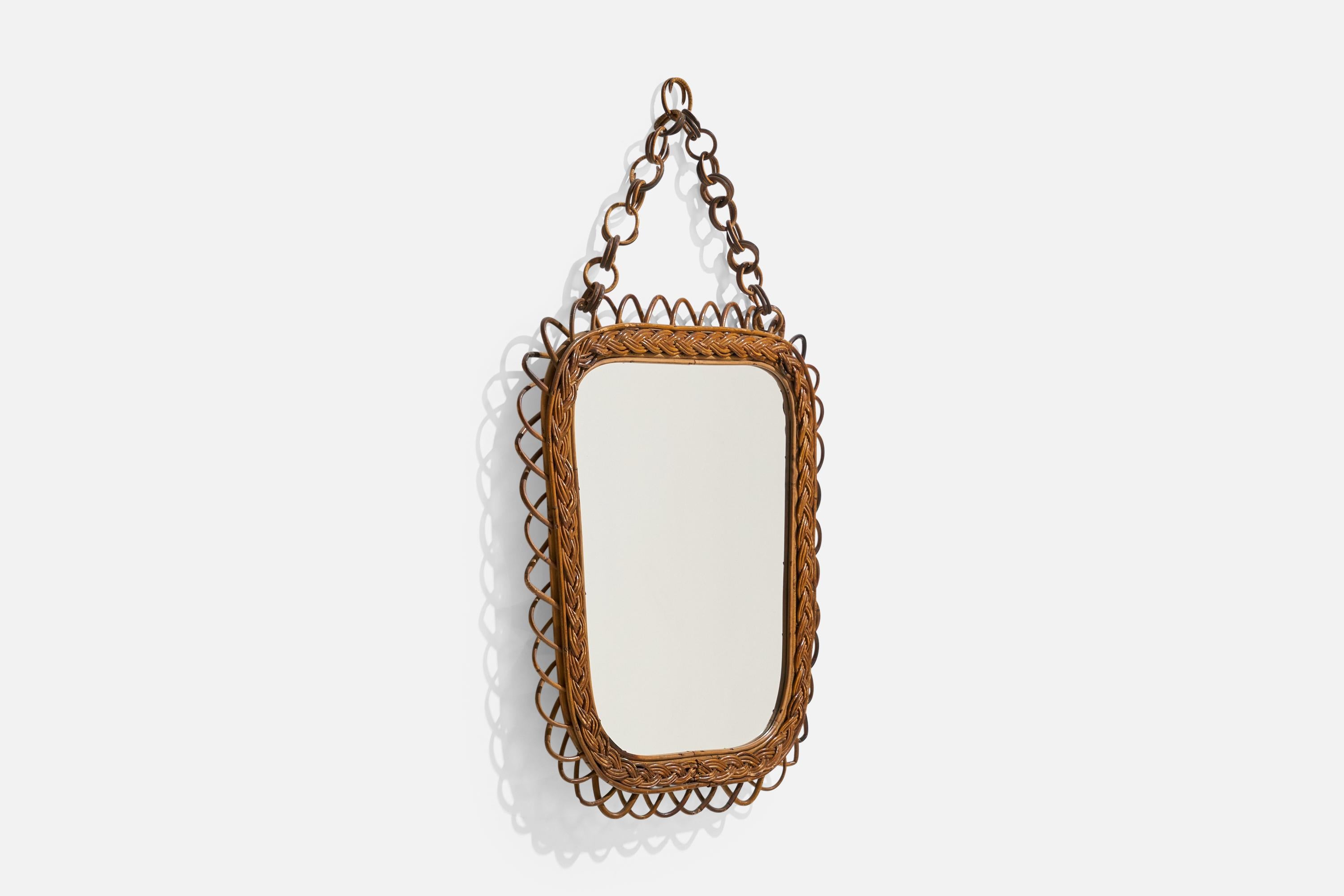 Italienischer Designer, Wandspiegel, Rattan, Spiegelglas, Italien, ca. 1950er Jahre im Zustand „Gut“ im Angebot in High Point, NC