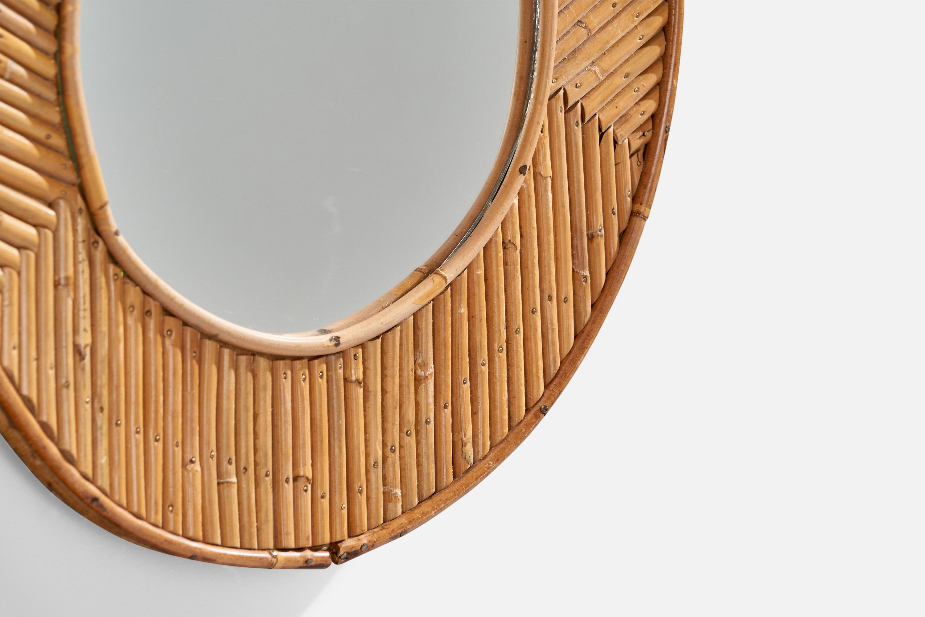 Italian Designer, Wall Mirror, Rattan, Mirror Glass, Italy, c. 1950s For Sale 3