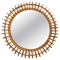Italian Designer, Wall Mirror, Rattan, Mirror Glass, Italy, C. 1950s