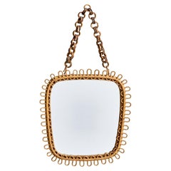 Italienischer Designer, Wandspiegel, Rattan, Spiegelglas, Italien, ca. 1950er Jahre