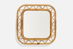 Italienischer italienischer Designer, Wandspiegel, Rattan, Spiegelglas, Italien, um 1950