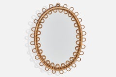 Italian Designer, Wall Mirror, Rattan, Mirror Glass, Italy, c. 1960s