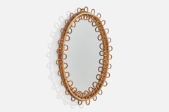 Italian Designer, Wall Mirror, Rattan, Mirror Glass, Italy, c. 1960s