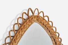 Italienischer Designer, Wandspiegel, Rattan, Spiegelglas, Italien, ca. 1960er Jahre