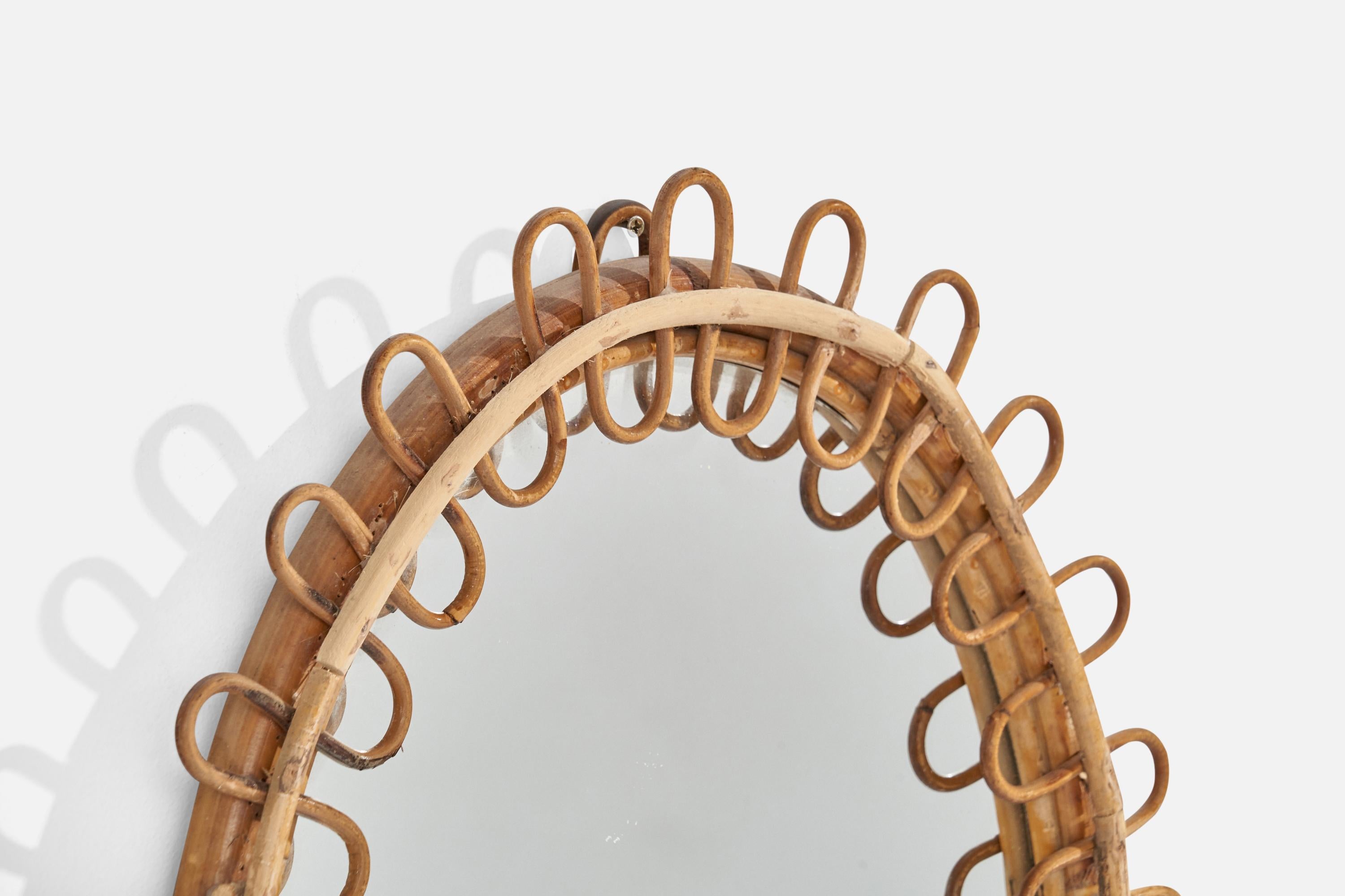 Italienischer Designer, Wandspiegel, Rattan, Spiegelglas, Italien, ca. 1960er Jahre im Zustand „Gut“ im Angebot in High Point, NC