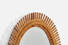Italian Designer, Wall Mirror, Rattan, Mirror Glass, Italy, c. 1960s