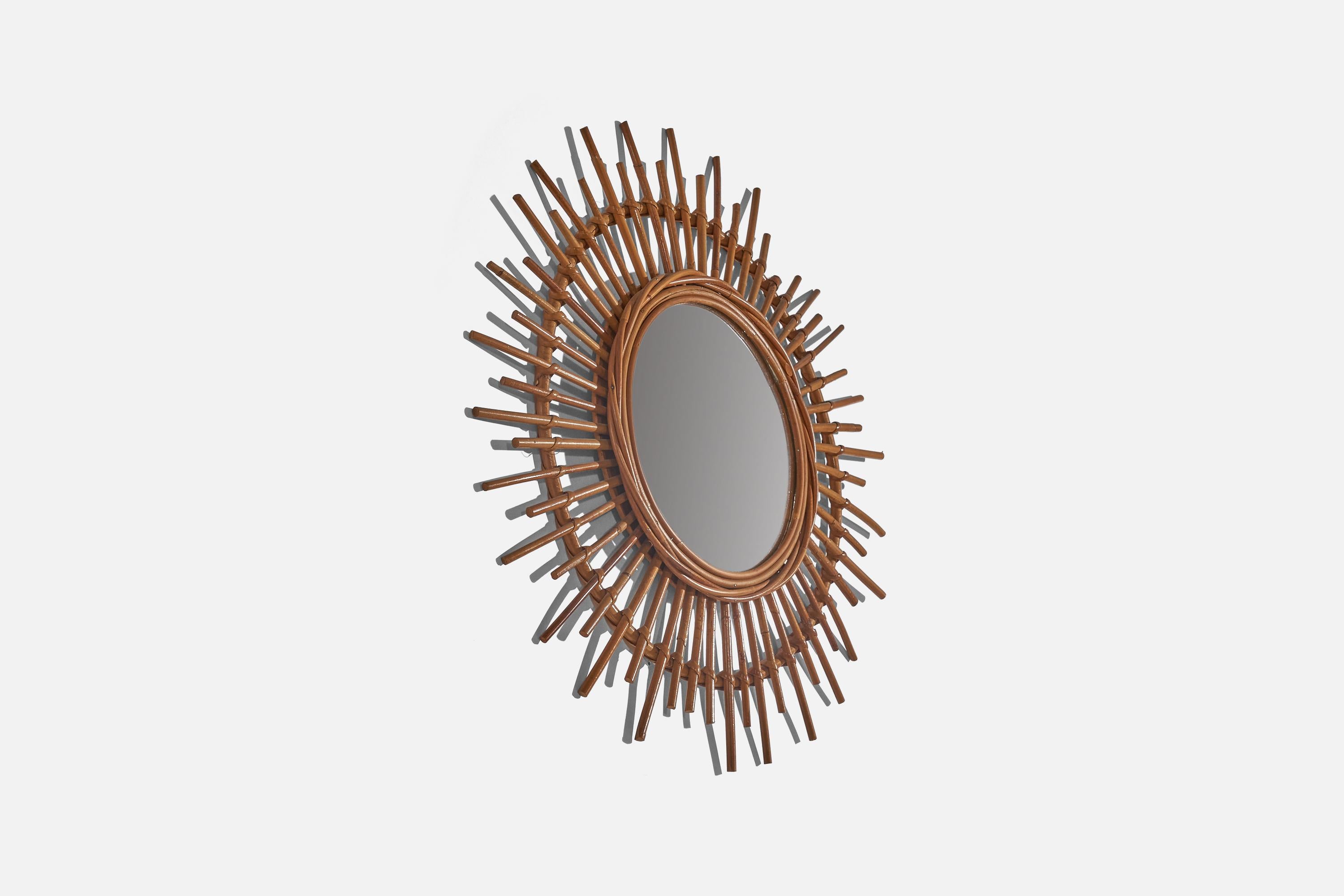 Mid-20th Century Italian Designer, Wall Mirror, Rattan, Mirror Glass, Italy, C. 1960s For Sale