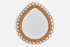 Italian Designer, Wall Mirror, Rattan, Mirror Glass, Italy, C. 1960s