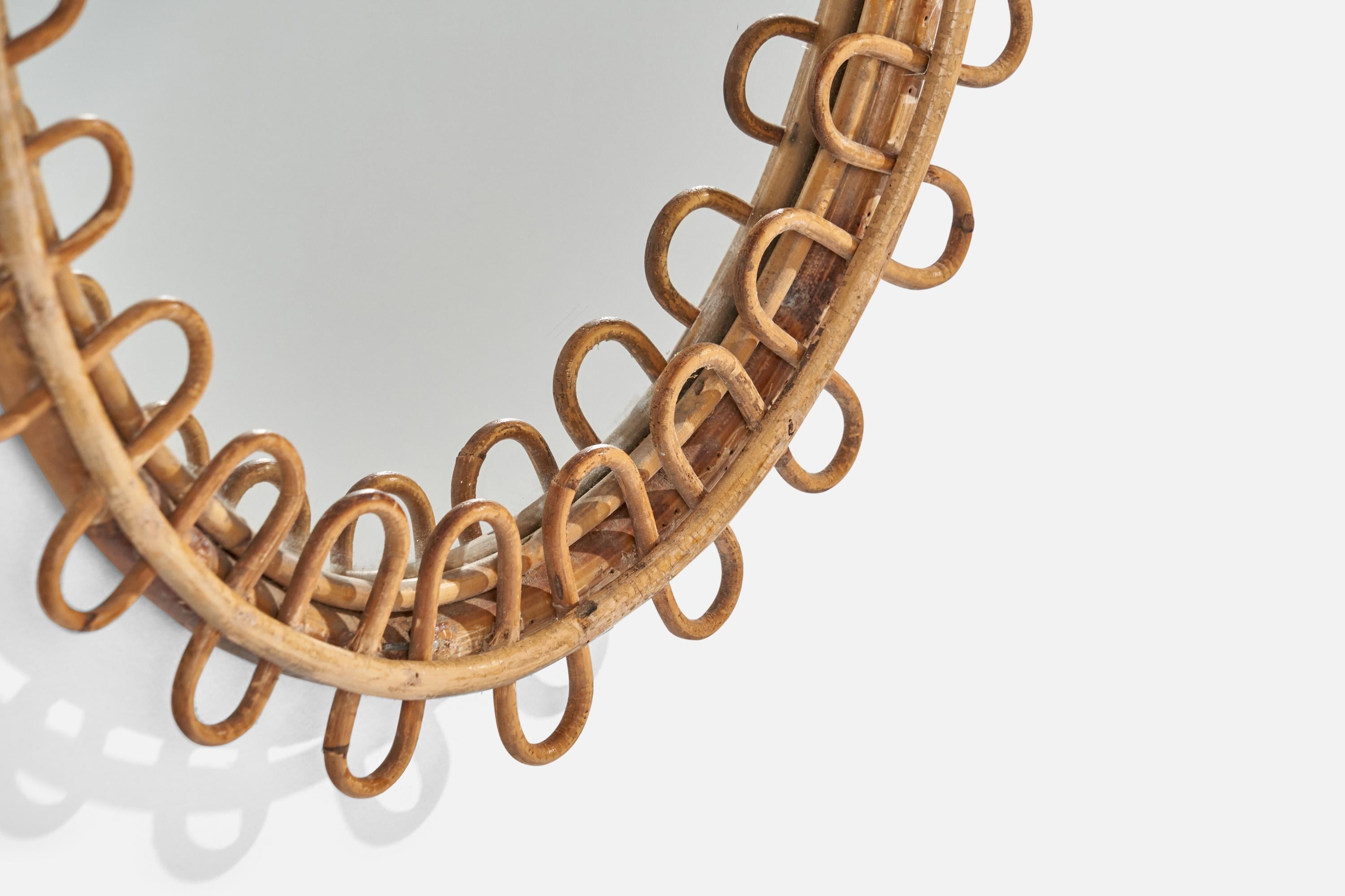 Italienischer Designer, Wandspiegel, Rattan, Spiegelglas, Italien, ca. 1960er Jahre im Angebot 2