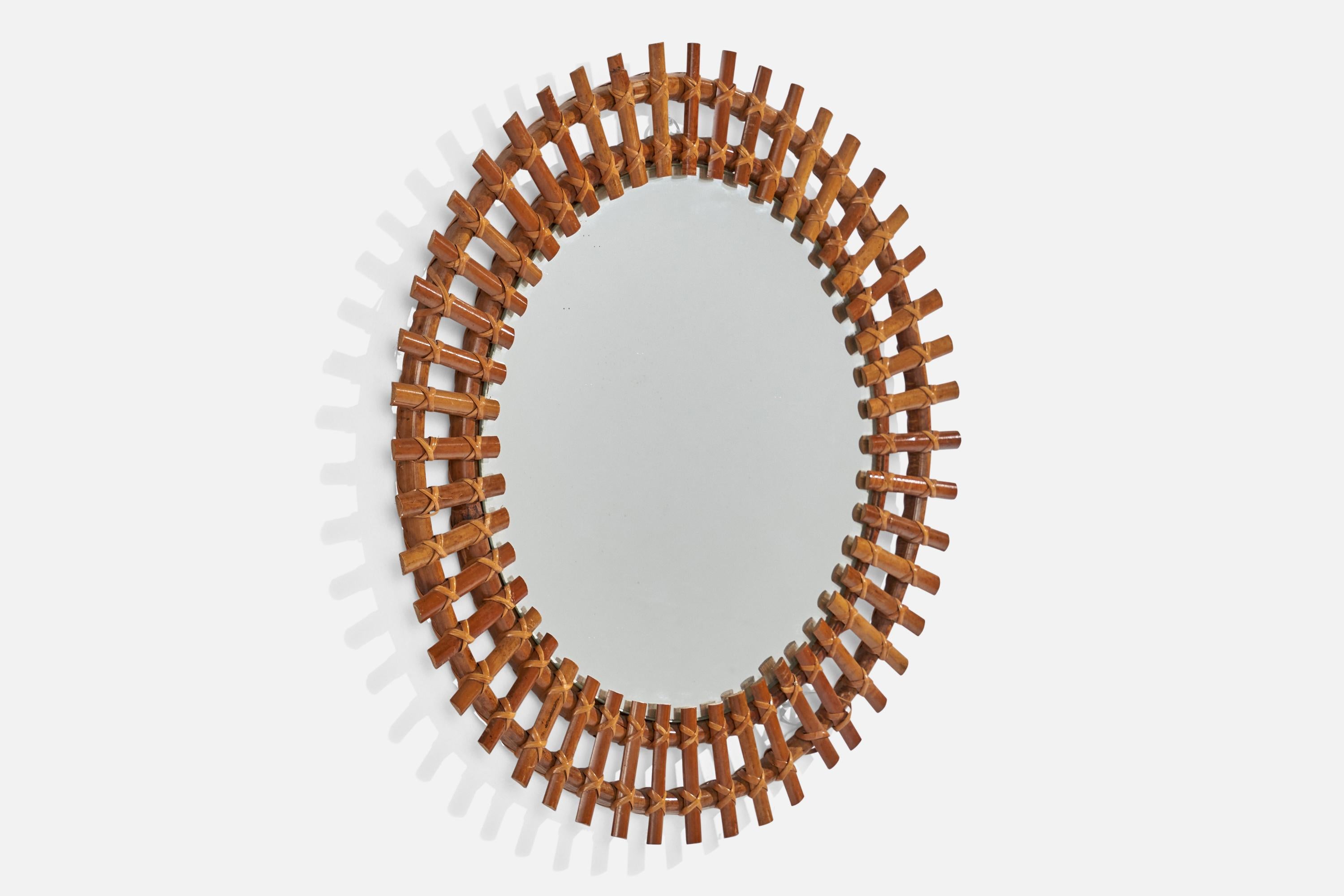 Mid-Century Modern Designer italien, miroir mural, rotin, verre de miroir, Italie, années 1960 en vente