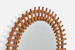 Italian Designer, Wall Mirror, Rattan, Mirror Glass, Italy, C. 1960s