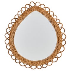 Italienischer Designer, Wandspiegel, Rattan, Spiegelglas, Italien, ca. 1960er Jahre
