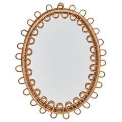 Italian Designer, Wall Mirror, Rattan, Mirror Glass, Italy, c. 1960s